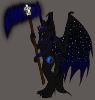 Kobi the Dreamweaver by Bakari - night, wolf, male, black, god, weapon, scythe