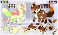 Lilly & Amber - Reference Sheet by SilentBlueMoon - females, demon, dark, devil, light, foxes, angel