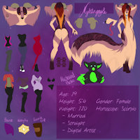 Nightingayle by Nightingayle - female, reference sheet, references, originalspecies