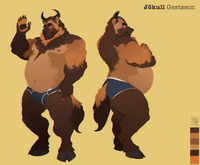 Jökull Gestsson Bullverine refsheet by Bullverine - male, hybrid, underwear, belly, horns, musclegut, refsheet, bullverine