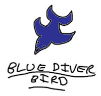 Blue Diver Bird - MEGA Craft - Monster by FloppyPony - cute, small, female, male, bird, blue, digital, avian, art, little, color, black and white, coloured, colored, colour, angry, kite, concept, aggressive, concept art, artwork, diver, no color, digital drawing, digitaldrawing, digitalartwork, digital artwork