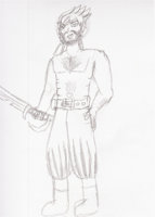 Edgar Richmand (DND Character) by Aquazero - sketch, sword, kitsune, male, pirate, human, character, oc, cutlass, eyepatch, backstory