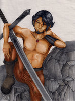 Virelis Smith by Isuna - bisexual, human, swords, humans, fighter, scars, black hair, muscle - tame, male/solo