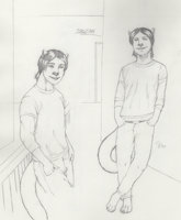 AY: Bastian McCready by Dreadwolfclaw - sketch, wolf, male, teen, teens, teenager, character sheet, wolves, character, casual, teenage, standing, dire wolf, character design, direwolf, hallway, casual clothes