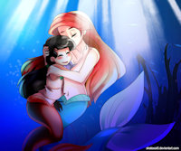 Comission for troubspen -Ariel and Melody- by Eskatesai - female, disney, mother and daughter