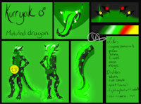 Kurryak reference sheet_safe version by RenNightshade - dragon, male, glow, reference sheet, spots, mutation, neon-green, mutated-japanese-dragon