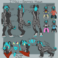 Itsu Ref by mawmasoju - female, reference sheet, hyena, spotted, ref, ref sheet