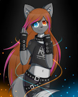 Heterochrome by NotHyperion - fox, cub, female, wolf, hybrid, teen, long hair, clothed, freckles, loli, anime, shy, emo, buckles, sfw, simple background, preteen, kayla kitsune