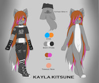 Kayla Kitsune by NotHyperion - fox, cute, female, wolf, hybrid, long hair, clothed, reference sheet, loli, shy, folf, goth, emo, preteen