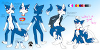 Ryo Fox Ref Sheet by RyoFox630 - male, anthro, blue, collar, furry, colors, hoodie, jump, sit, vulpine, ref sheet, reference, poses, fluff, descriptions, red fox mutation