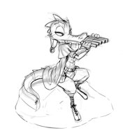 Yipnook(Ruby) by CursedFerret - female, piercings, kobold, bard, pan flute