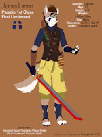 Jathan Lancet by Evangellos - sword, wolf, male, magic, reference sheet, canine, markings, military, paladin, tattoo, knife, vest, fantasy, oc, knight, steam punk, original character, male solo