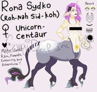 Rona Sydko by ColleenMae - female, wip, unicorn, reference, centaur