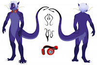 Ref by Kuramichan by ZeniDragon - dragon, nude, male, headphones, reference sheet, eastern dragon, solo male, body marks, kuramichan, hook tail