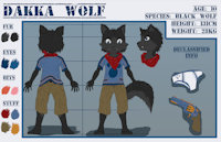 Dakka Wolf Character Sheet (SFW) by DakkaWoof - cub, boy, wolf, male, undies, character sheet, clean, young, black wolf, dakka