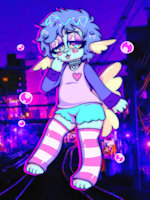 asher emory by fluffurry - cute, boy, male, stockings, hybrid, socks, twink, adorable, kawaii, guy, collar, neon, bright, fish, pastel, aquatic, femboy, thigh highs, bright colors, thick thighs, fairykei, vaporwave, thicc, fish boy, kidcore