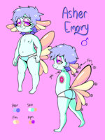 asher emory reference by fluffurry - cute, cub, boy, panties, male, hybrid, adorable, kawaii, chubby, character sheet, collar, fish, human, character, sheet, pastel, oc, aquatic, reference, femboy, character reference, fishie, pastel colors