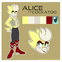 Alice the Cockatoo by Lauzerity - female, reference sheet, bird, avian, sonic, reference, cockatoo, cisgender, sonic the hedgehog, mobian