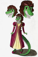 Crocodile princess by BuickSkylark - cute, female, dress, anthro, watercolor, furry, reptile, traditional, crocodile, medieval, princess, middle ages, female solo, reptile predator