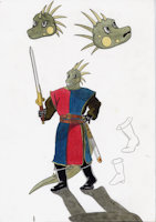 Iguana soldier by BuickSkylark - sword, male, anthro, watercolor, furry, warrior, guard, boots, soldier, crocodile, medieval, iguana, reptiles, male solo, middle ages