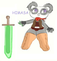 Himasa by ComicToons - sword, girl, female, jade, panties, gloves, stockings, magic, jacket, reference sheet, glowing, panda, fluffy, digital, smile, floating, warrior, reference, smiling, weapon, medieval, berserker, flat chest, bandanna, bandana, purple eyes, digital art, original character, thicc, himasa