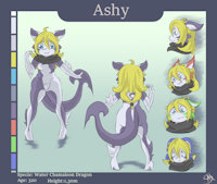 Ashy my oc by Ashardy - dragon, female, tail, horns, horn, blonde hair, blue eyes, dark skin, water dragon, white skin