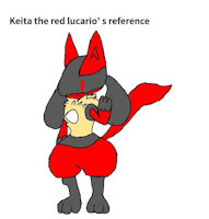 Keitathe red lucario by Danathedemoncat - red, lucario, male, sheet, ref, reference