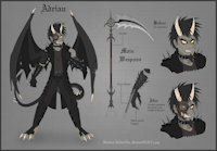 Adrian Reference by RaidenSilverfox - dragon, male, hybrid, reference sheet, adrian, dark, injury, human, digital media, ref sheet, original character, humanoid, male solo