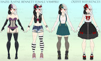 Hazel outfit references by ColleenMae - cute, female, reference sheet, sexy, vampire, design, fashion, lolita, sfw, outfits, female solo