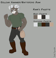 DD_Battering Ram Reference by DNLtiger04 - goat, ram, male, reference sheet, muscular, ref, ref sheet, reference, villain, criminal, mountain goat, prosthetics, dd, male solo, bad guy, metal horns, muscular male, crook, dairy dame, the delectable dairy dame, goon, battering ram, prosthetic horns, gillian hammer