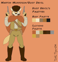 DD_Dust Devil Ref by DNLtiger04 - male, reference sheet, coyote, cowboy boots, cowboy, ref, costume, canid, guns, ref sheet, reference, villain, smoking, criminal, cigar, gunslinger, cowboy hat, supervillain, dd, poncho, male solo, bad guy, crook, dairy dame, the delectable dairy dame, cowboy costume, dust devil, martin morrison