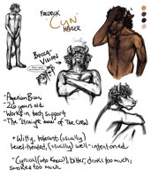Anakuro Character Study: Cyn by Anakuro - sketch, nude, comic, male, bull, character sheet, profile, smoke, bovine, character, sheet, horns, ref, tall, buffalo, reference, smoking, expressions, cigarette, study, webcomic, bison, american bison, plantigrade, curly hair, facepalm, anakuro, male/solo, lanky, cyn
