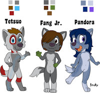 Tetsuo, Fang Jr. and Pandora Wolfe by BengalKat - cub, female, wolf, male, cubs, character sheet, character, happy, ref sheet, smiling, mixed breed, fang, pandora, mastiff, tetsuo, tibetan mastiff, puffyfluffy