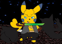 Jade the Assasin pikachu by ComicToons - girl, female, reference sheet, pokemon, tongue, lick, badass, assassin, weapon, pikachu, katana, bandages, pokesona