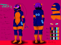 Jackie Model sheet (completed) by JackiePancoon - raccoon, male, reference sheet, panther, femboi, speakers, femboy, wide hips, model sheet, cybernetics, big butt, bubble butt, pancoon, aux cored