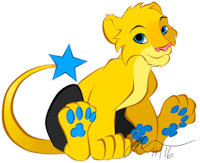 Aster by ThatCatObsessedDemon - yellow, cub, male, lion, paws, gold, blue, king, shinx, aster, artwork (digital), animal related (non-anthro)