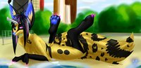 Kal Loves Beaches <3 by KalKalFawkz - yellow, fox, cute, beach, metal, gay, sexy, shiny, blue, pink, black, horn, cape, smexy, north, kal, chicago, radioactive, kalysto, kalystograph, ave, il