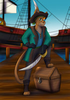 Jesse Pirate Cat by DualSwordsmanTenyo - feline, male, pirate, boat, dock, sail, jesse cat