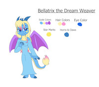 Bellatrix the Dream Weaver Dragoness - Spyro OC by KendraEevee - dragon, female, reference sheet, wings, horns, oc, dragoness, pink hair, blonde hair, blue eyes, original character, fan character, western dragon, female/solo, night gown, blue scales, multicolored hair, spyro reignited trilogy