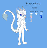 Bingxue the Ice Dragoness Demon by KendraEevee - female, reference sheet, claws, collar, horns, dragoness, blue eyes, white hair, demoness, eastern dragon, original character, fan character, female/solo, hybrid dragon, white scales, blue sclera