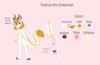 Yinghua the Chinese Dragoness Reference SFW by KendraEevee - dragon, female, glasses, reference sheet, anthro, reptile, horns, fursona, dragoness, green eyes, scalie, blonde hair, paw pads, eastern dragon, whiskers, chinese dragon, female/solo, paw feet, yellow scales, white scales, dragon sona