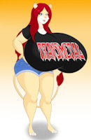 Alejandra Laiho by SonataDragon - red, big, boobs, feline, breasts, lioness, female, lion, piercing, large, shorts, feet, giant, hyper, breast, t-shirt, tits, huge, size, busty, big boobs, metalhead, huge boobs, longhair, giant boobs, giant girl, huge girl