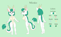 Mizuko the Dragoness Reference Sheet SFW Version by KendraEevee - dragon, female, reference sheet, anthro, horns, green hair, dragoness, green eyes, concept art, white fur, eastern dragon, character reference, character design, character concept, furred dragon, female/solo, green fur, asian dragon, japanese dragon