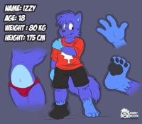 Reference Sheet for Izzy (coloured version) by IzzyTheWolf - wolf, male, belly, paws, blue, tickling, hands, izzy, ticklish