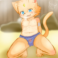 Doodle hilou by Choki1003 - cute, cub, cat, shota, male, underwear, bulge, lewd, bath, original character, hilou