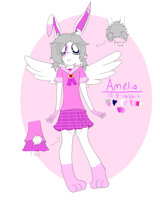 Amelia ref by ayocchi - cute, bunny, female, school uniform, rabbit, reference sheet, skirt, wings, ref sheet, blue eyes, white fur, gray hair, grey hair