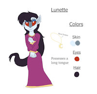 Lunette Reference Sheet by KendraEevee - female, long hair, reference sheet, demon, daughter, necklace, red eyes, multiple arms, demoness, young adult, dark hair, pendant, humanoid, character reference, fan character, character design, eyeshadow, female/solo, jackie chan adventures, pale skin, fan child, moon demon