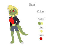 Kyla Reference Sheet by KendraEevee - dragon, female, reference sheet, character sheet, anthro, daughter, sister, dragoness, scalie, big breasts, red eyes, blonde hair, demoness, eastern dragon, fan character, green scales, female/solo, jackie chan adventures, asian dragon, fan child