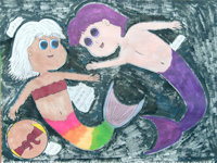 Urchin and Rainbow by MrRoseLizard - female, male, toddler, merfolk