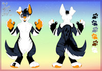 [Sold] Lil Punk Puppo [Trauma Designs] by ToiletTrauma - dog, puppy, canine, orange, black, white, character, open, digitigrade, reference, back, fluffy tail, floppy ear, front, pawpads, adoptable, adopt, dark blue, for sale, character ref, unspecific/any, palette, big paws, character for sale, adoptable for sale, pointy ear, open adoptable, open adopt, adopt for sale